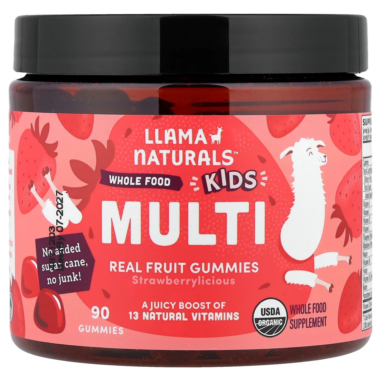 2 X Llama Naturals, Kids Multi, Real Fruit Gummies, Strawberrylicious, 90 Gummi
