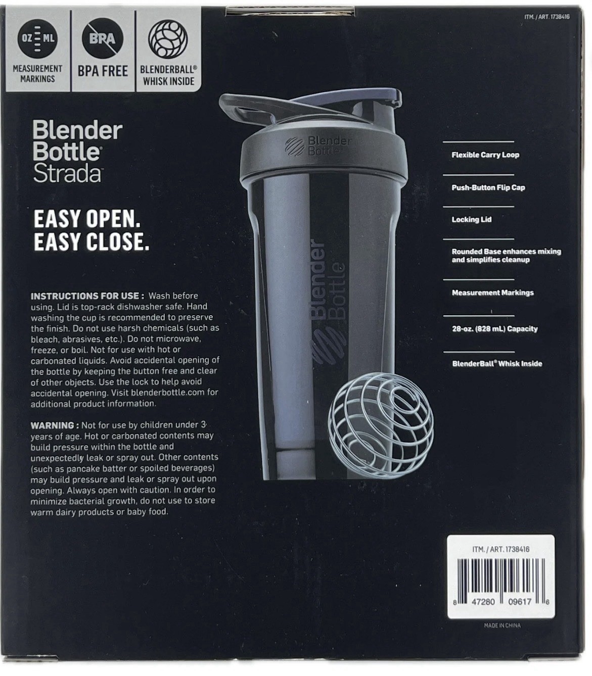 BlenderBottle Strada 28oz Shaker Bottle 2-Pack BPA-Free Leakproof Flip Lock