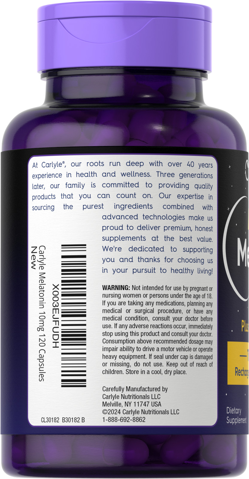 Melatonin 10mg | 120 Capsules | with Ashwagandha | Triple Action | by Carlyle