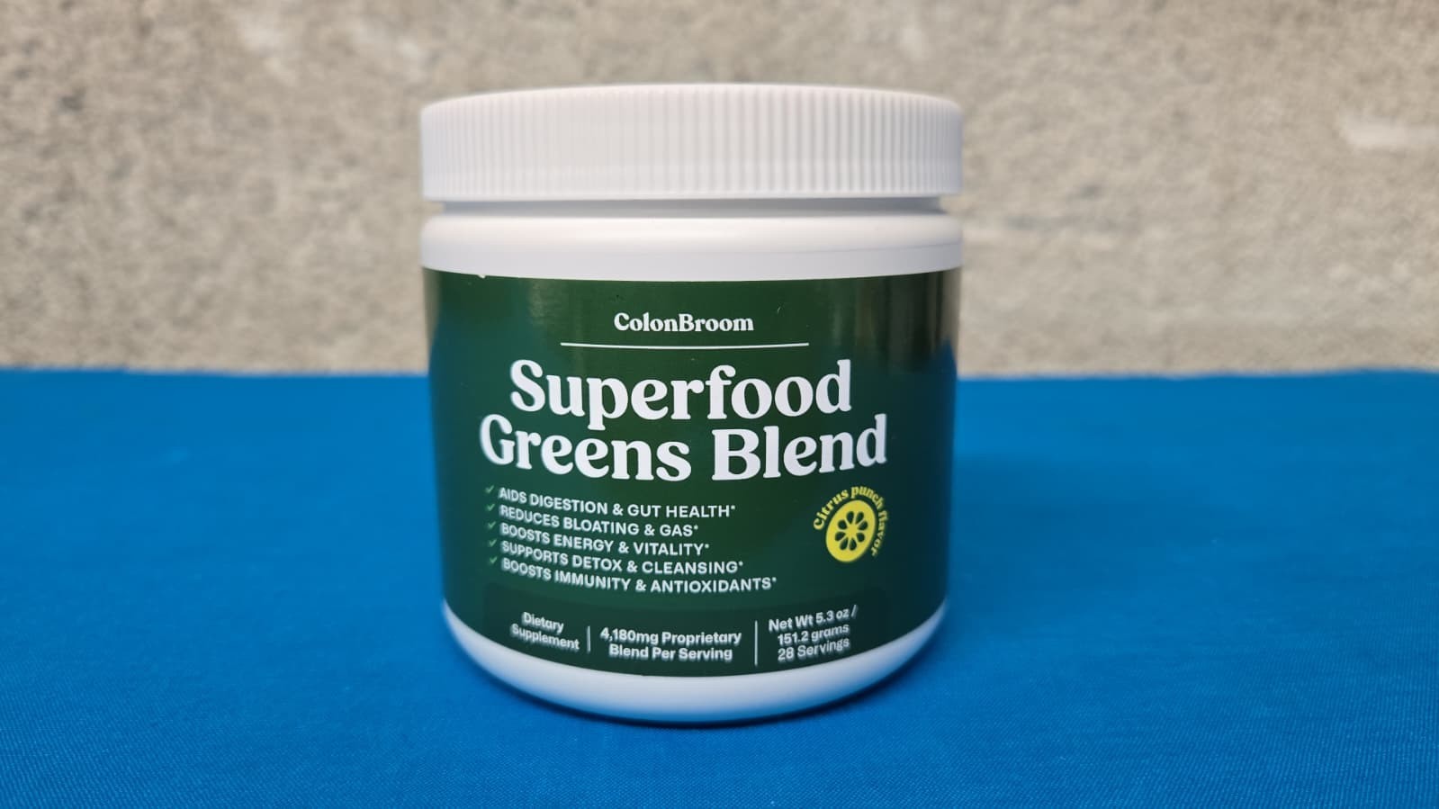 ColonBroom Greens Powder with Probiotics, Spirulina & Chlorella – Citrus Punch