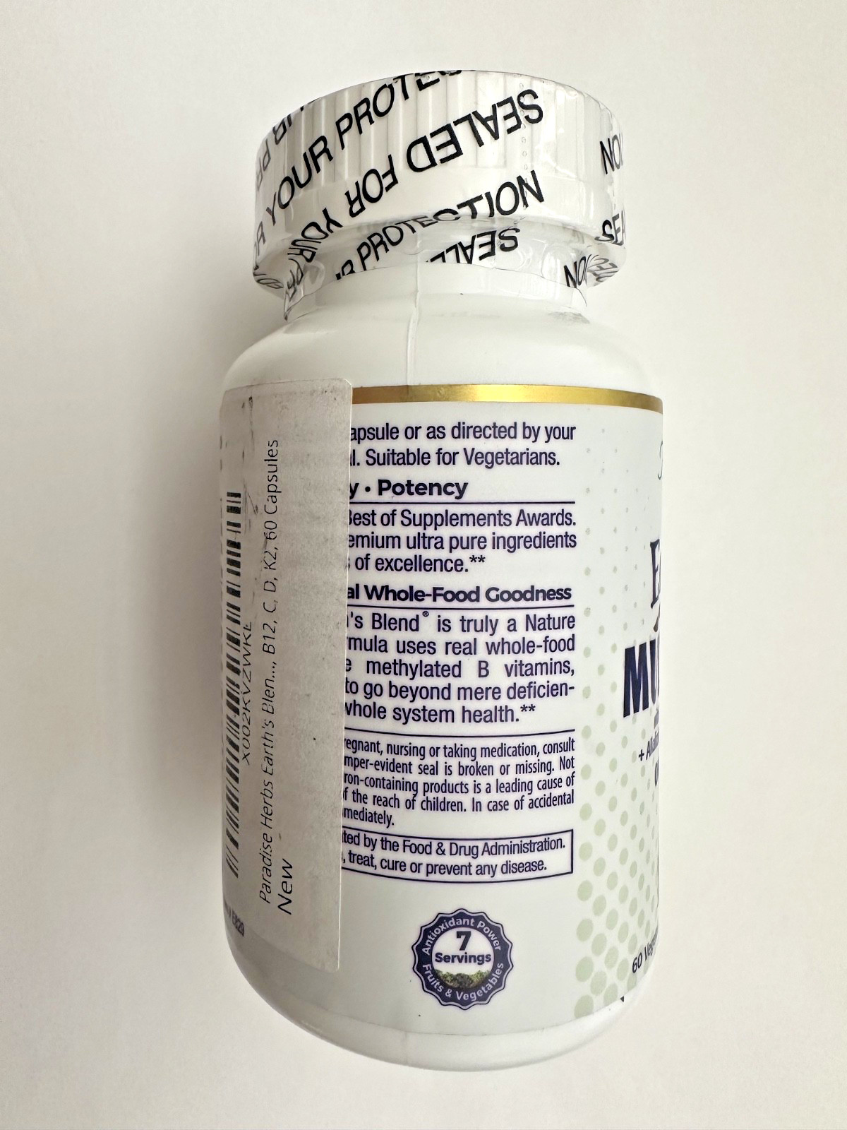 Paradise Herbs Earth’s Blend Once Daily Multivitamin w/Iron, 60 Capsules 02/2029