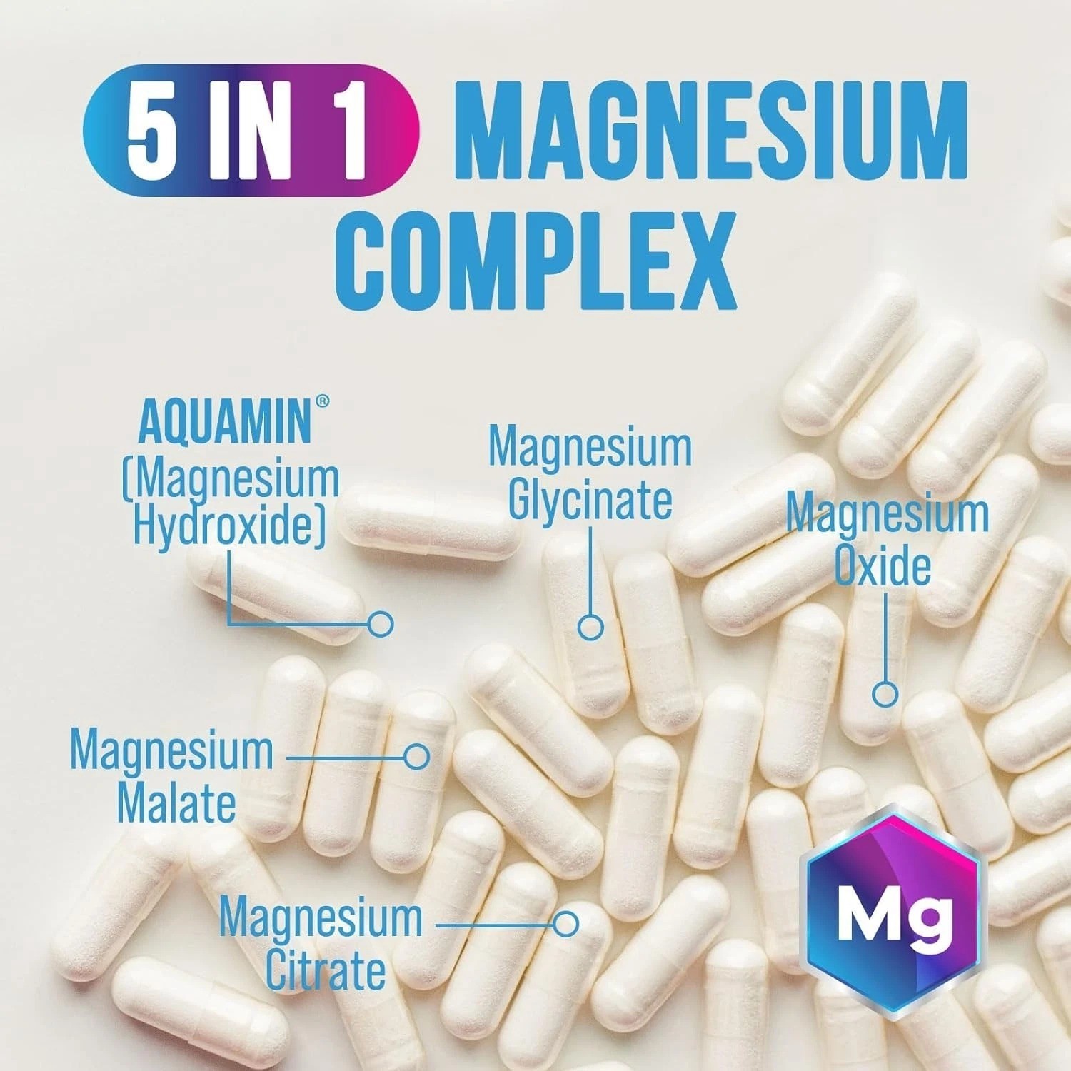 Magnesium Complex Supplement 500 mg – 5 in 1 High Absorption Chelated Magnesium