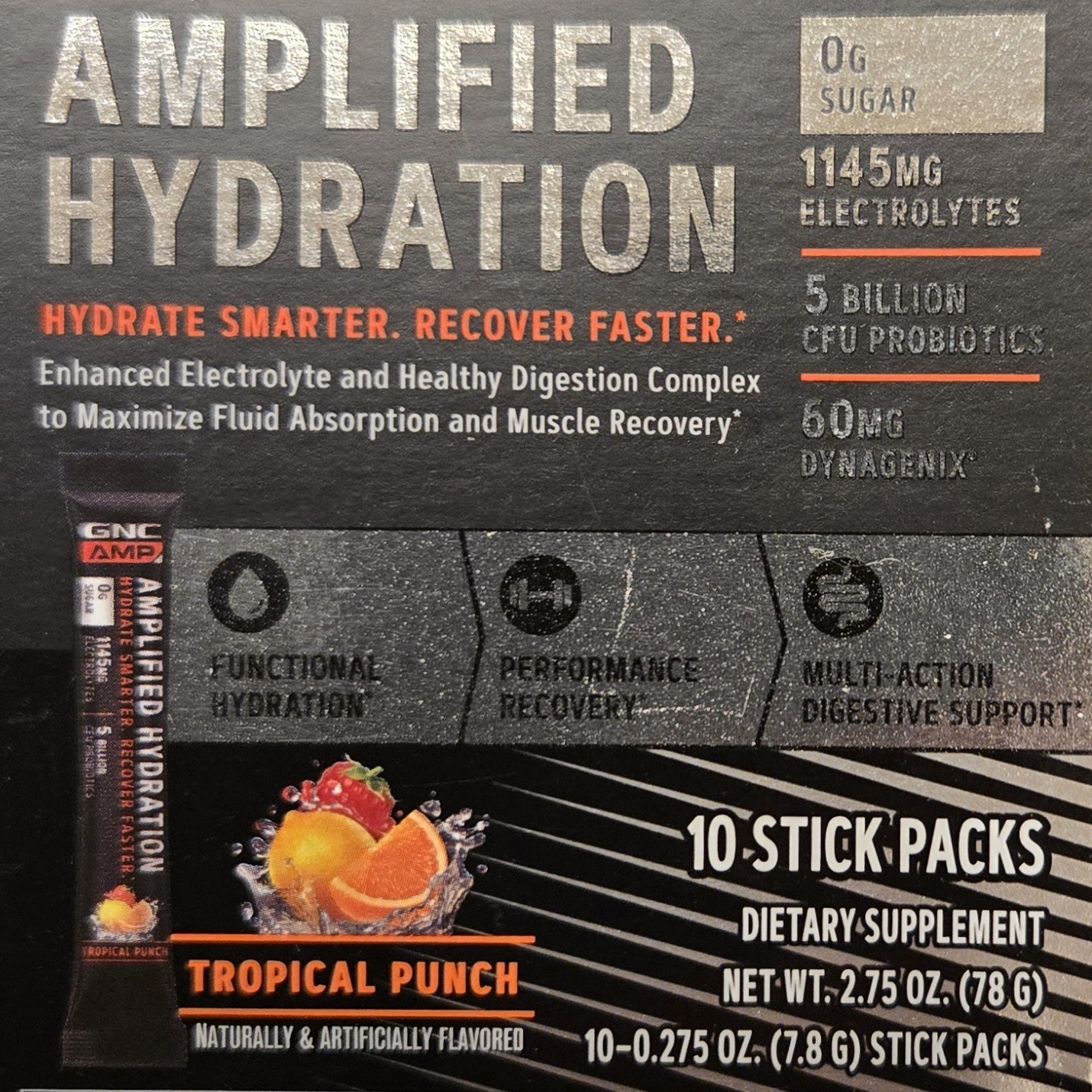 (3) GNC AMP AMPLIFIED HYDRATION 10 Pak X 3 (30 Serv) Tropical Punch BEST BY 5/26