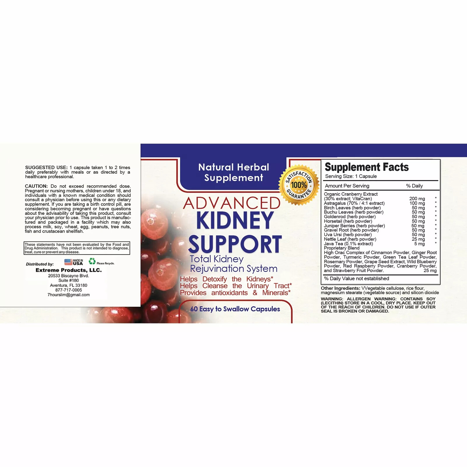 Cholesterol Support Heart Health & Advanced Kidney Herbal Supplement 60 Capsules