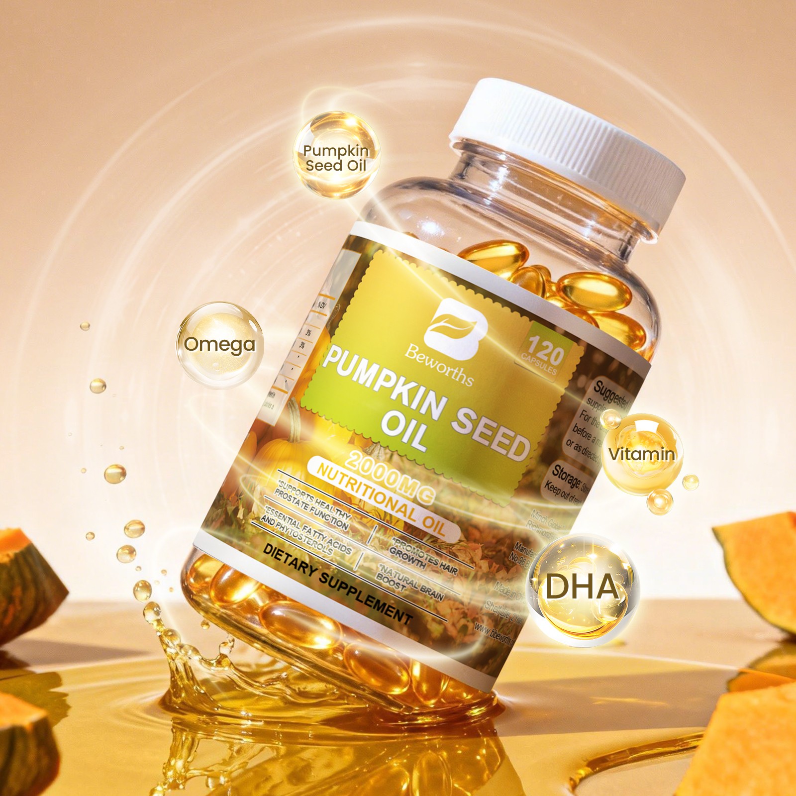 Pumpkin Seed Oil 2000mg Cold Pressed-Hair Urinary Bladder & Prostate Support