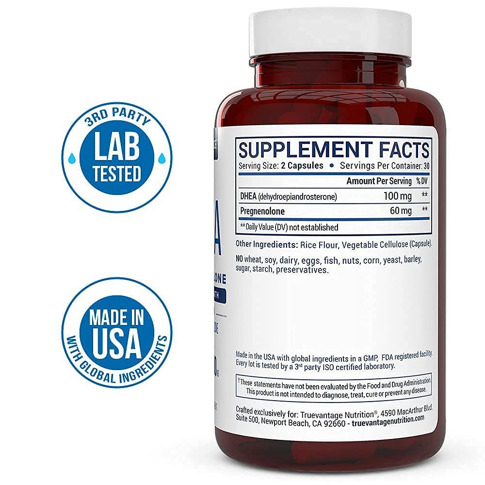 Truevantage DHEA – 100mg Supplement for 60 Count (Pack of 1), Clear