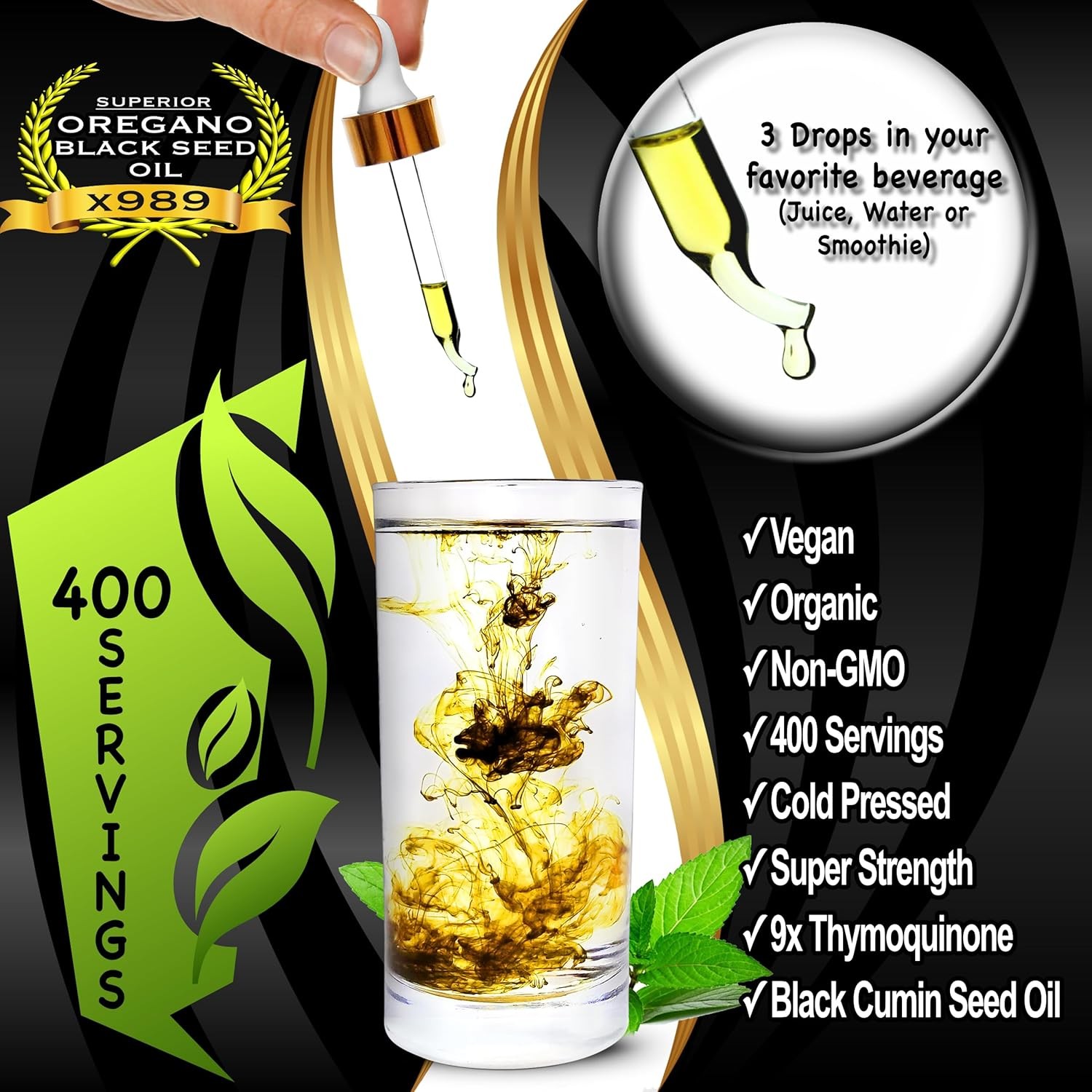 Organic Oregano Oil with Black Seed Oil Liquid Drops