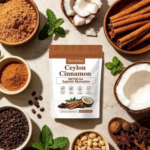 Metabolae Ceylon Cinnamon Capsules With MCT Oil, Non-GMO, Gluten Free, 300pcs