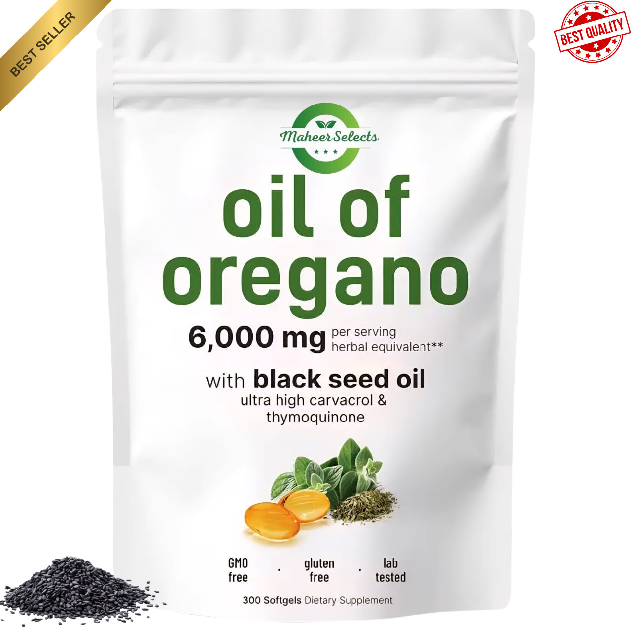 2 in 1 Oil of Oregano & Black Seed Softgels Count with Carvacrol,Immune Support