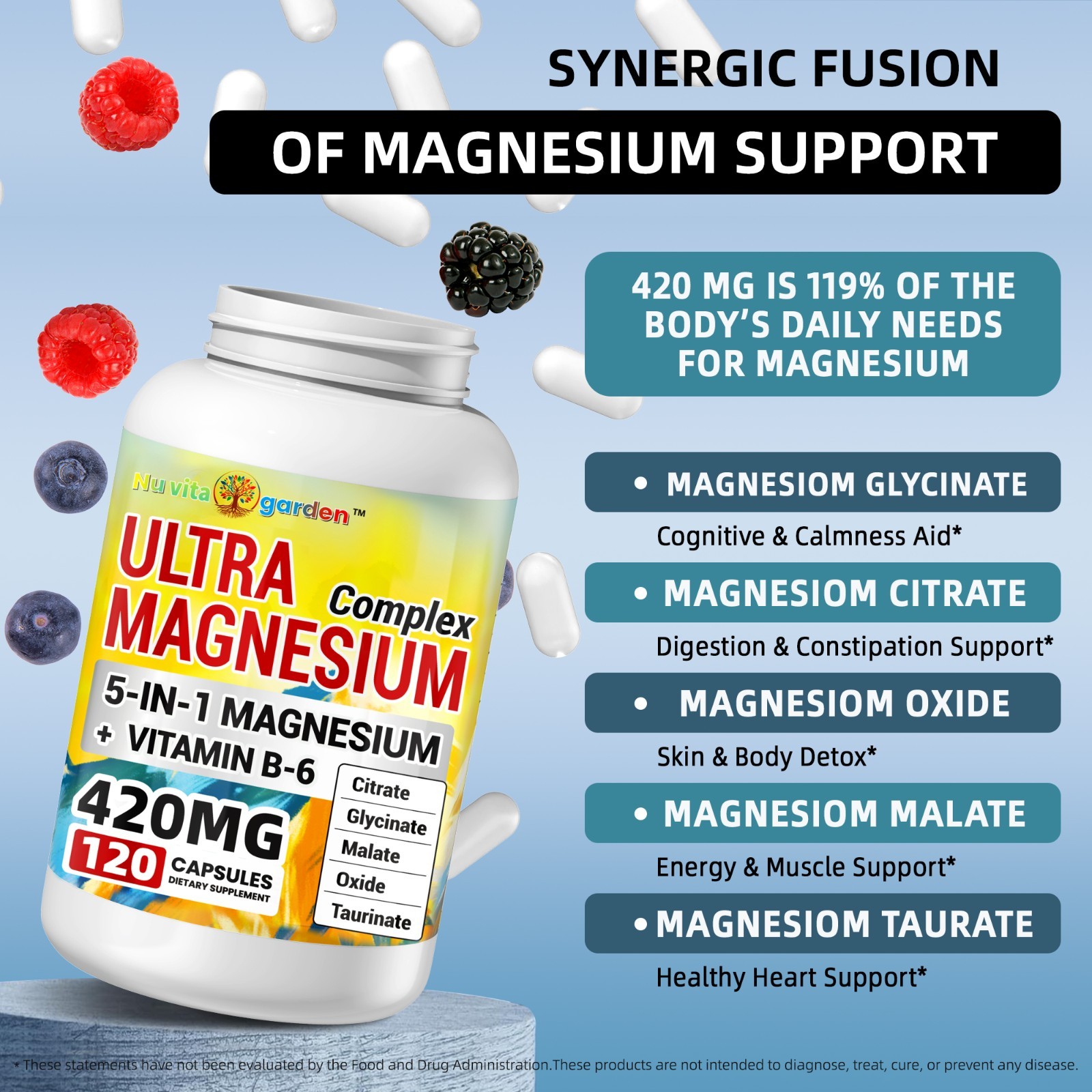 420mg Magnesium Complex Supplement + Vitamin B6 for Sleep, Muscle, Energy&Heart