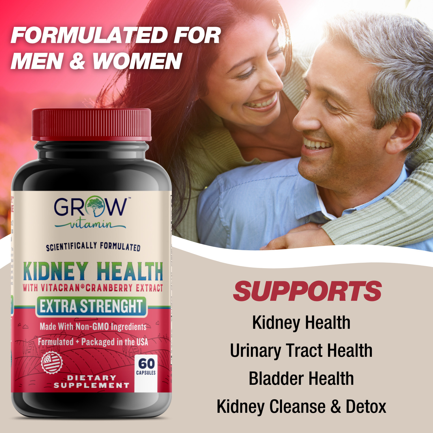 Kidney Cleanse Supplement-Kidney Support Formula With Cranberry – 60 Capsules