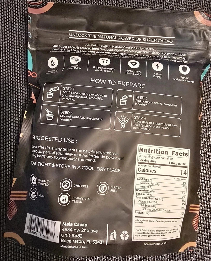 MAIA High Flavanol Super Cacao ! Cardiovascular Superfood! 7oz (200g) Pack of 2