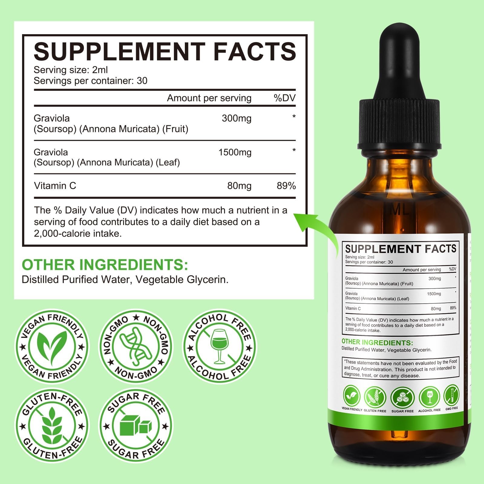 Soursop Graviola Liquid Drops – 2 Pack, Natural Extract for Immunity & Liver Sup