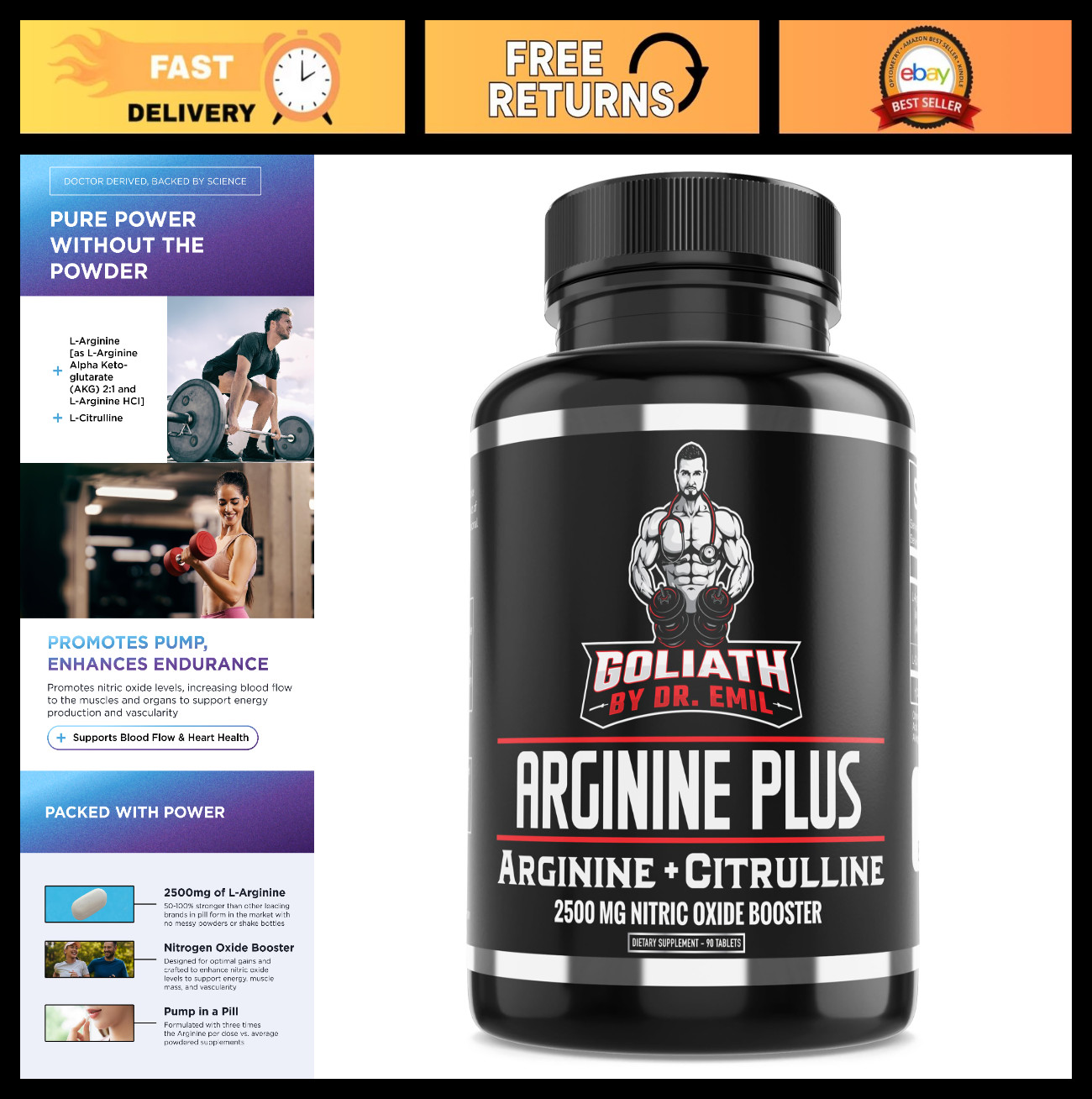 High Dose L-Arginine & L-Citrulline Malate 2500mg Nitric Oxide Booster for Endur