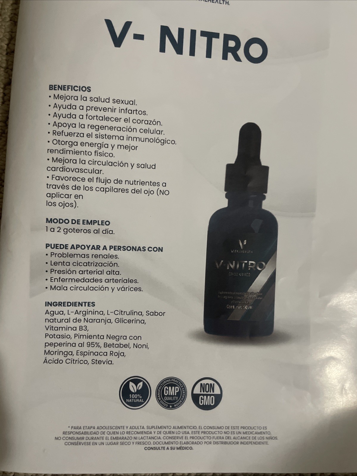 V-Nitro Dietary Supplement by VitalHealth General Wellness (1 bottle)