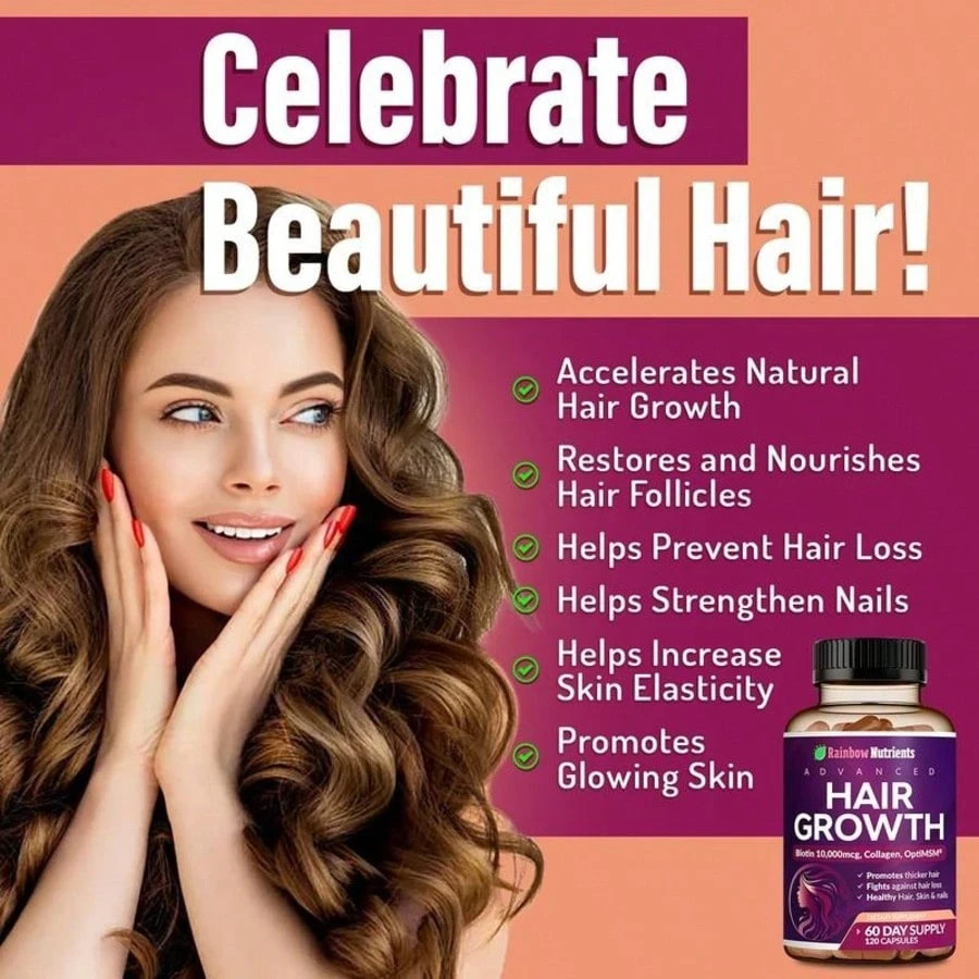 24-in-1 Advanced Hair Growth Vitamins | Biotin 10,000mcg, Collagen, Patented Opt