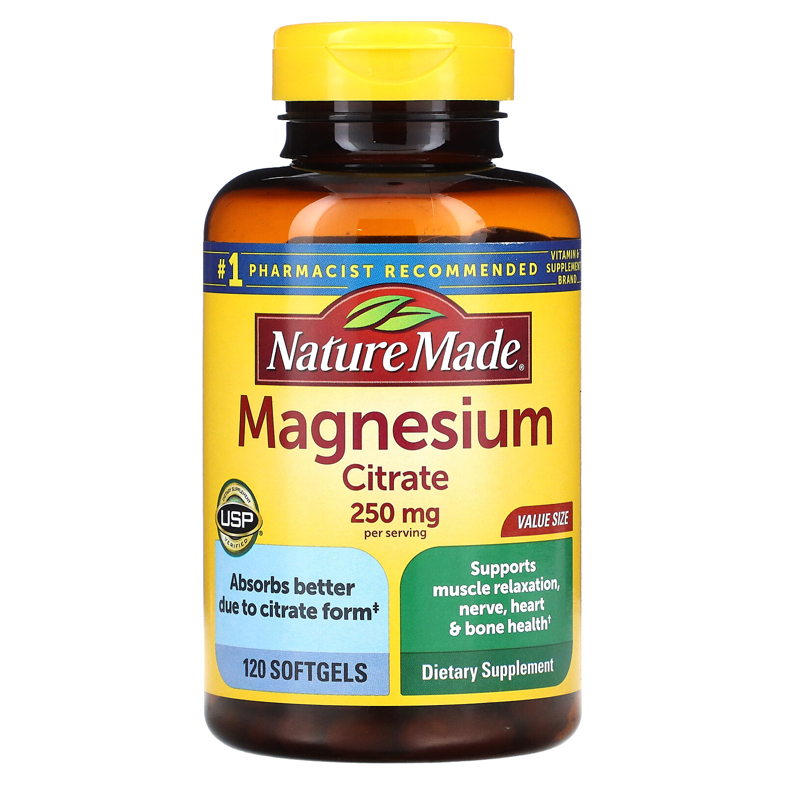 Nature Made Magnesium Citrate 120 Liquid Softgels Gluten-Free, No Artificial