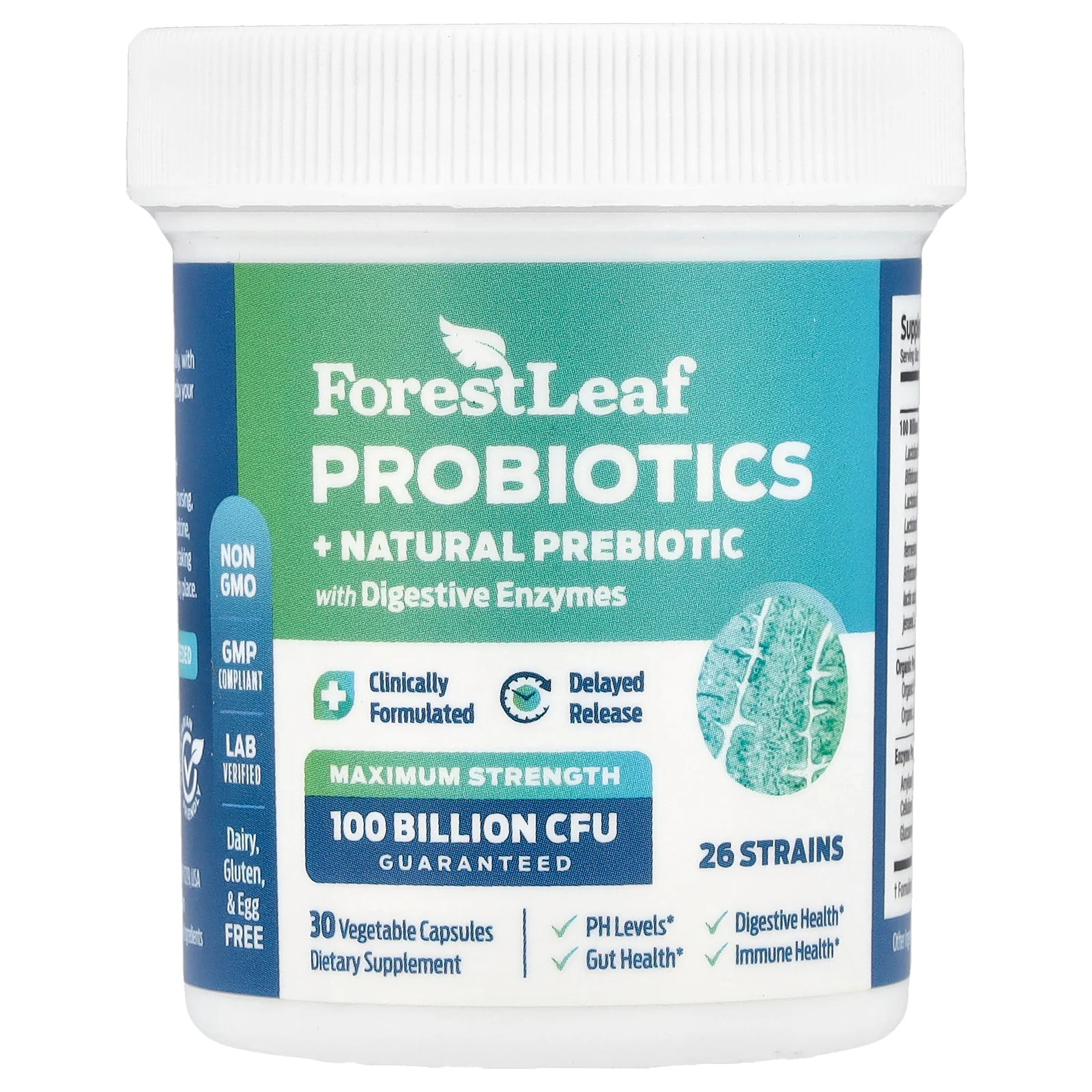 2 X Forest Leaf, Probiotics + Natural Prebiotic with Digestive Enzymes, Maximum