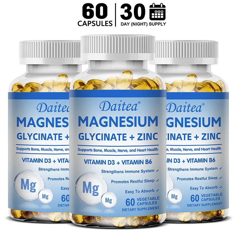 Daitea Magnesium and Zinc Capsules – Magnesium Glycinate Supplement to Support M