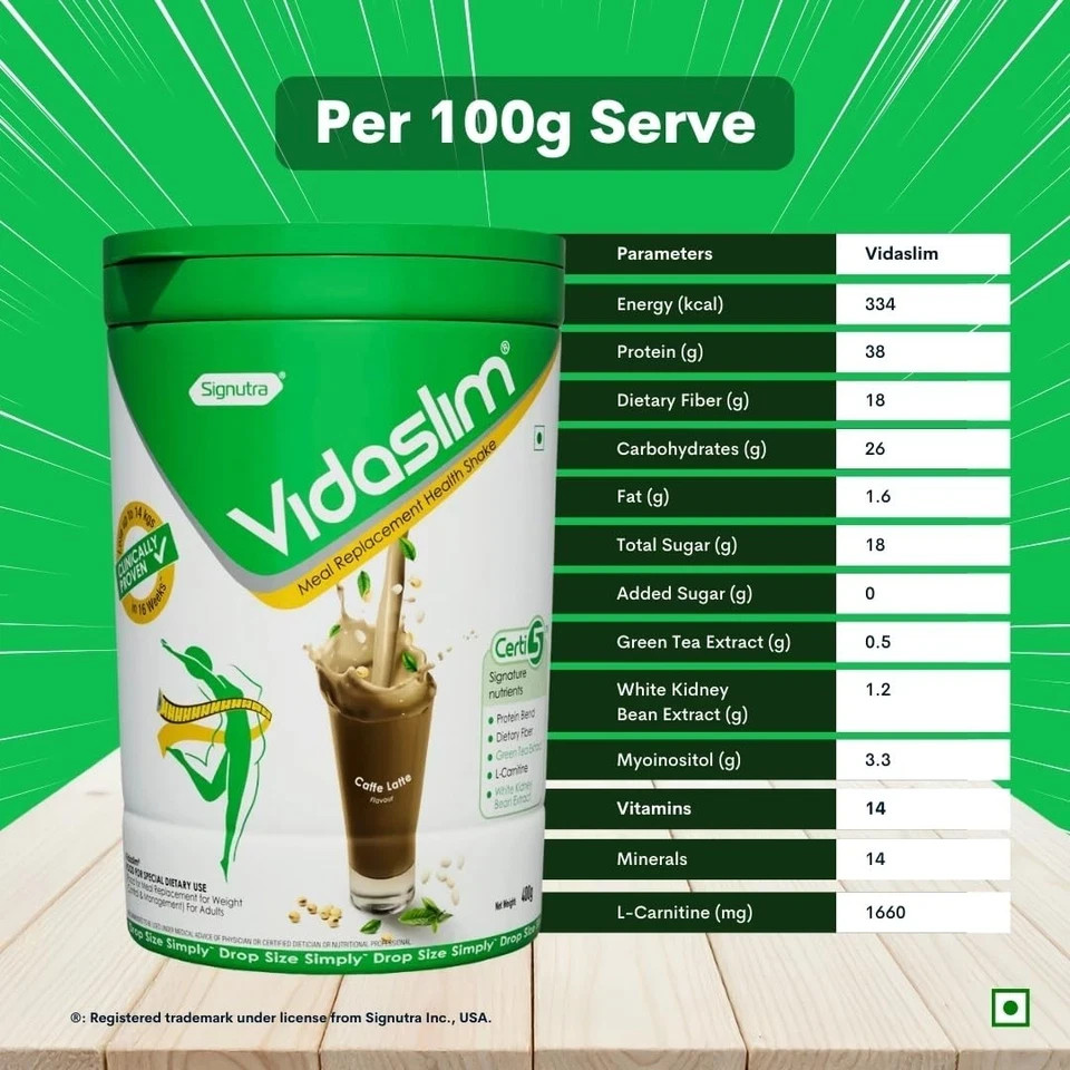 Vidaslim Protein Powder For Unisex Weight Control & Management Caffe Latte 400 G