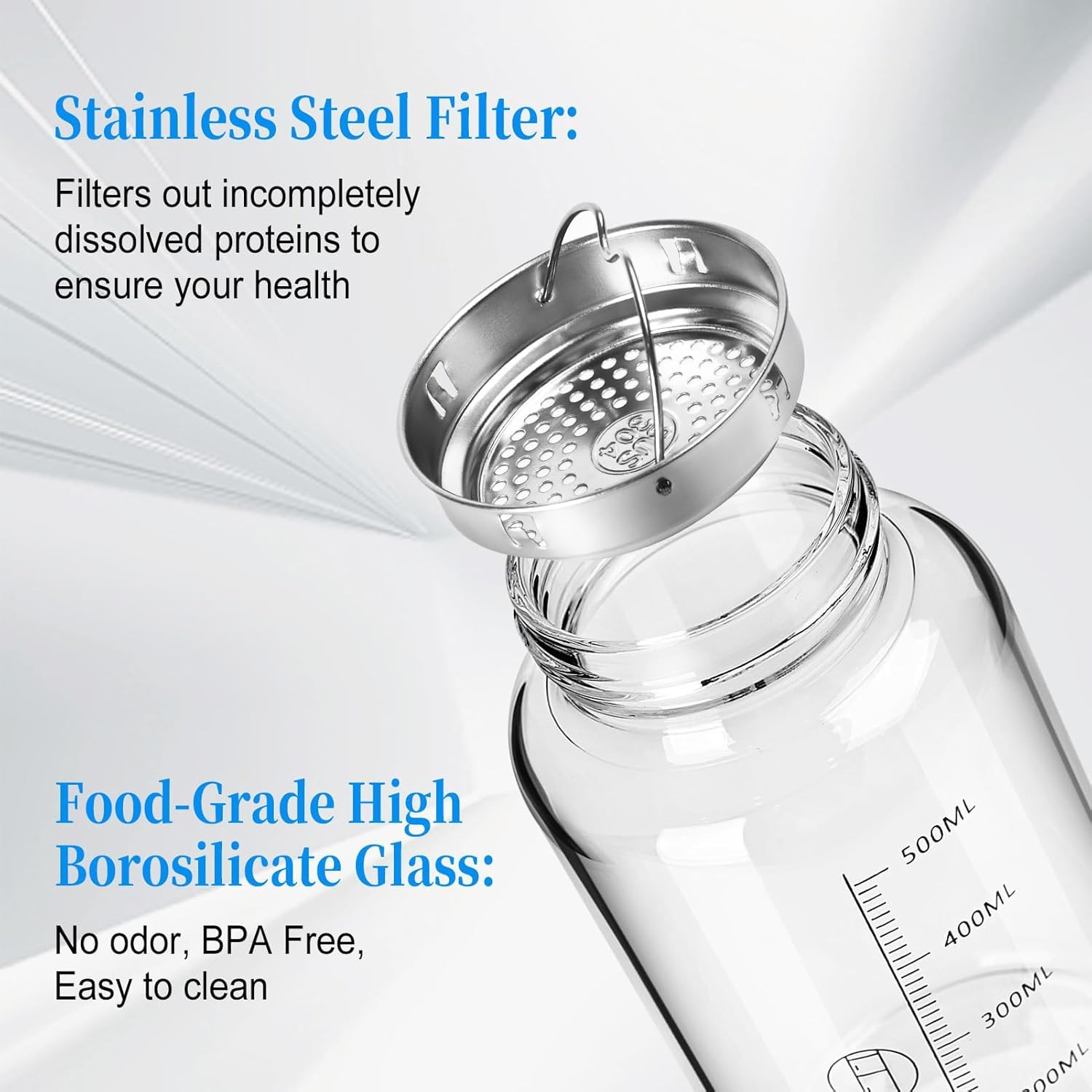 Glass Shaker Bottle, 2 Pack 22Oz Bpa-Free Odorless Shaker Bottle with 304 Stainl