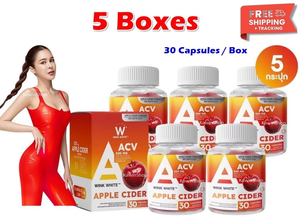 5 X Wink White Apple Cider Dietary Supplement 30 Capsules