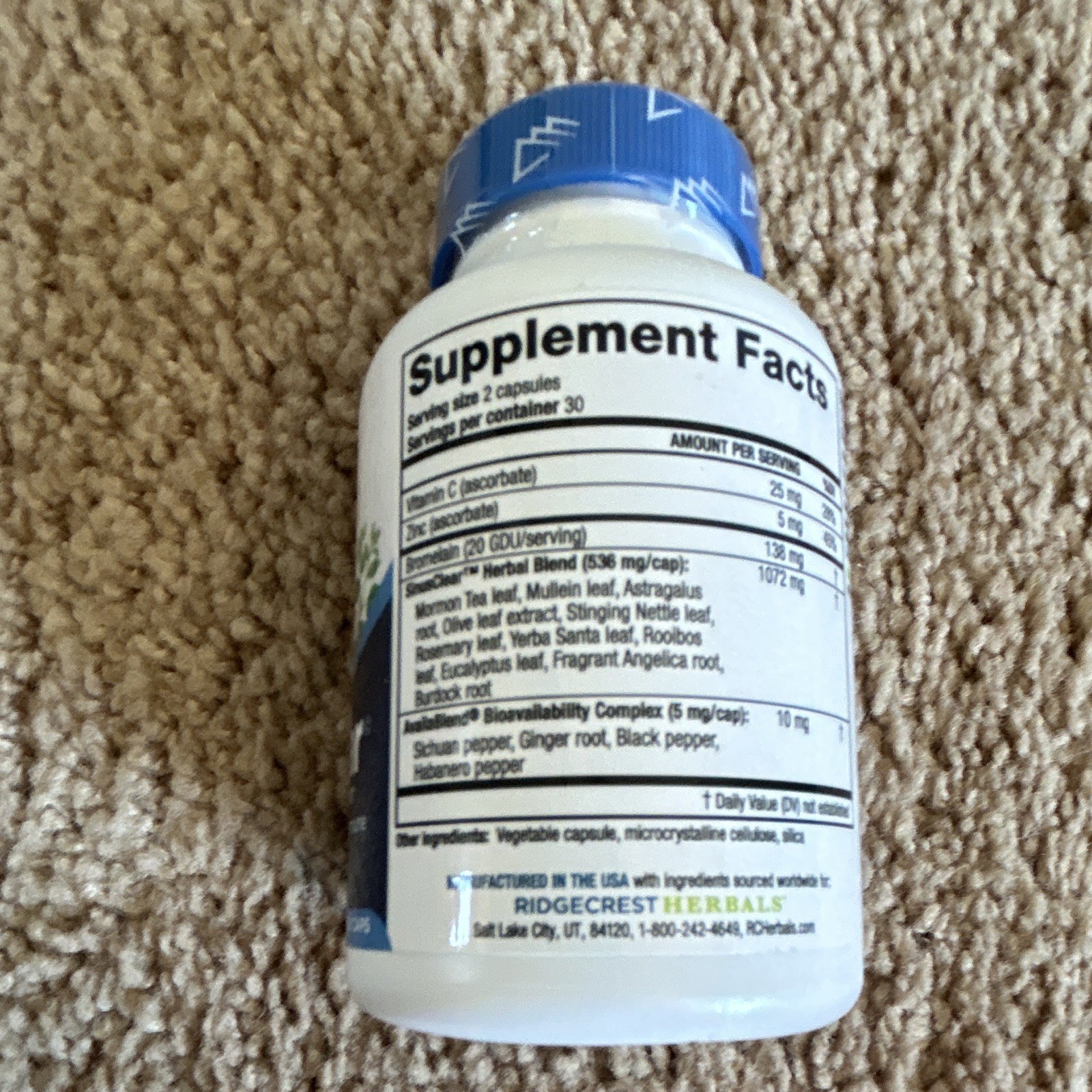RidgeCrest Herbals SinusClear Sinus & Immune Support 60 Caps Exp 07/2029