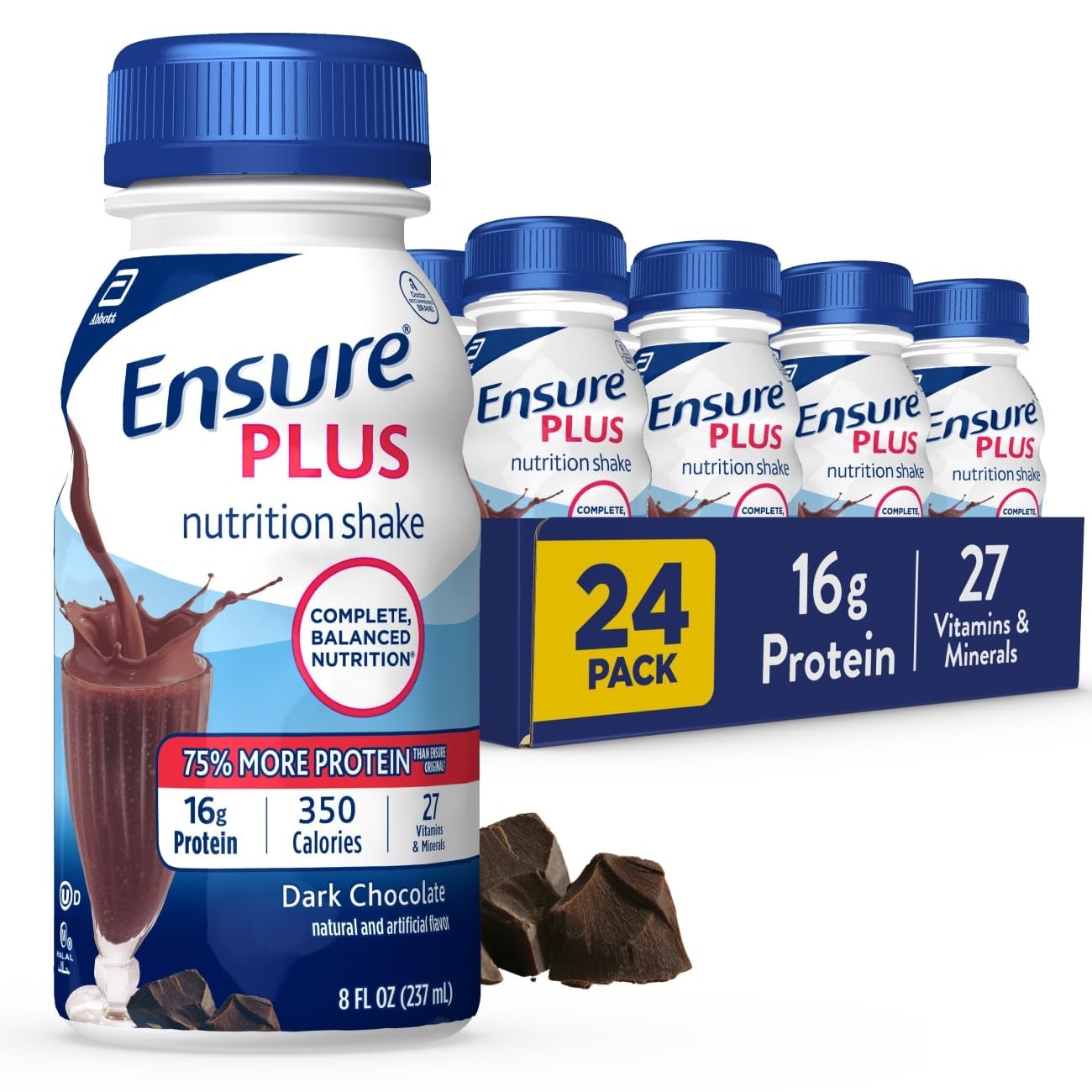 Ensure Plus Dark Chocolate Nutrition Shake | Meal 8 Fl Oz (Pack of 24)