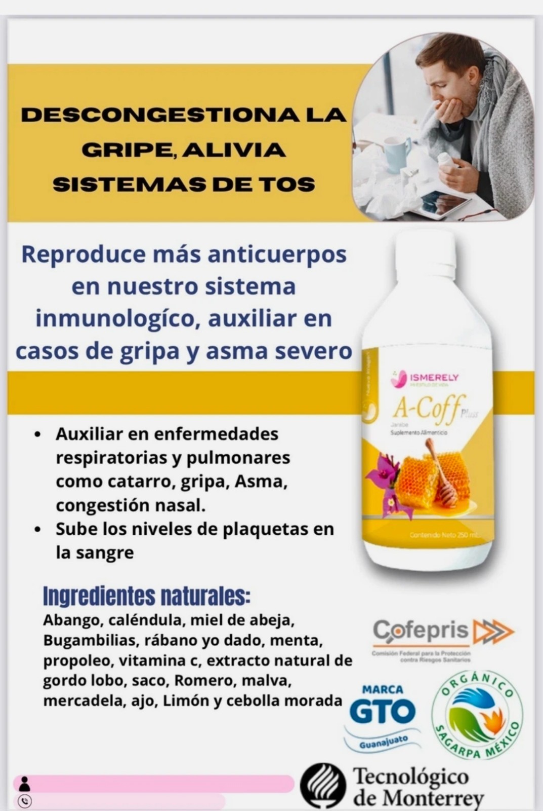 Ismerely A-Coff Jarabe Natural Supplement para enfermedades respiratorias