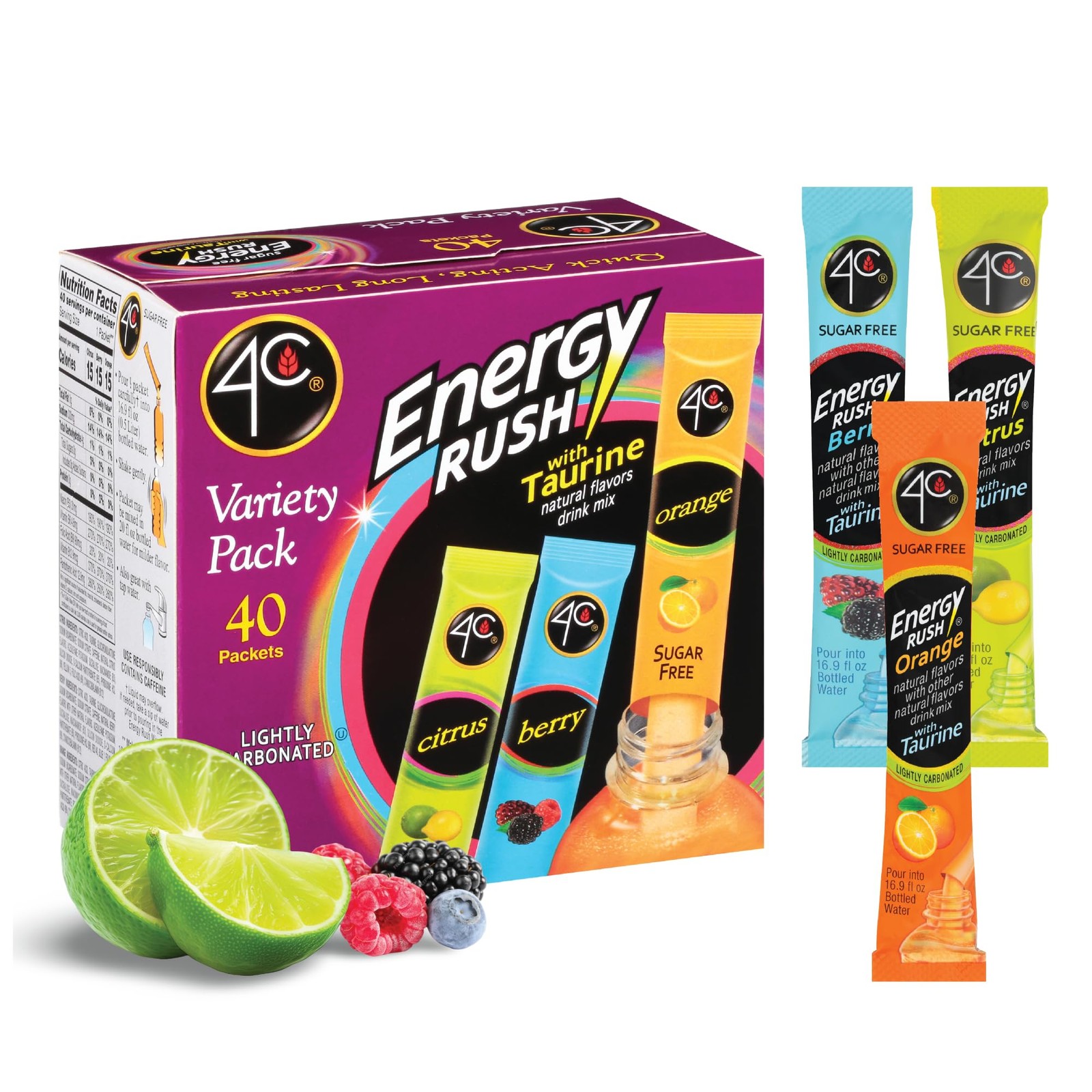 4C Energy Rush Stix, Variety 1 Pack, 40 Count, Single 11 Ounce (Pack of 1)