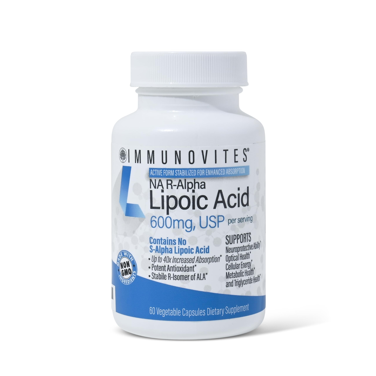 IMMUNOVITES Stabilized R-Alpha Lipoic Acid True 600mg per Serving High Potenc…
