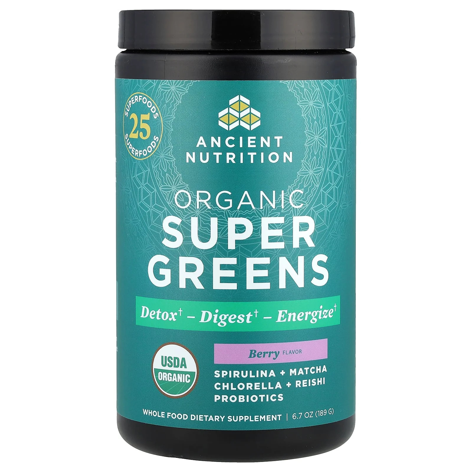 2 X Ancient Nutrition, Organic Super Greens, Berry, 6.7 oz (189 g)
