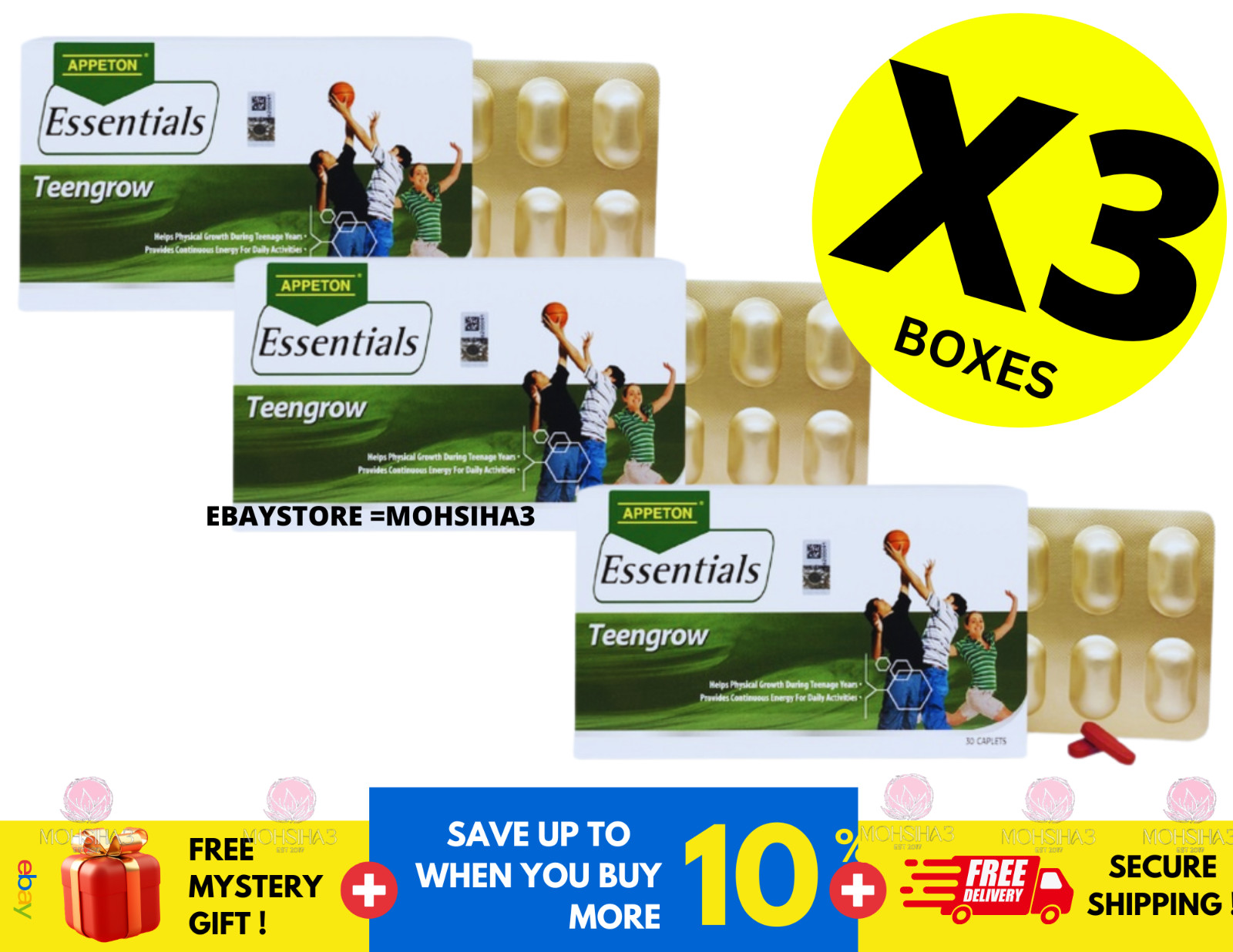 APPETON Essential Teengrow Increase Height & Growth Teenagers ( X 3 )