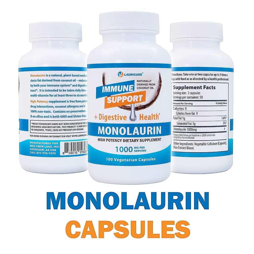 Monolaurin Supplement for Immune Support – Gut Health – 1000mg Per Serving- 1…