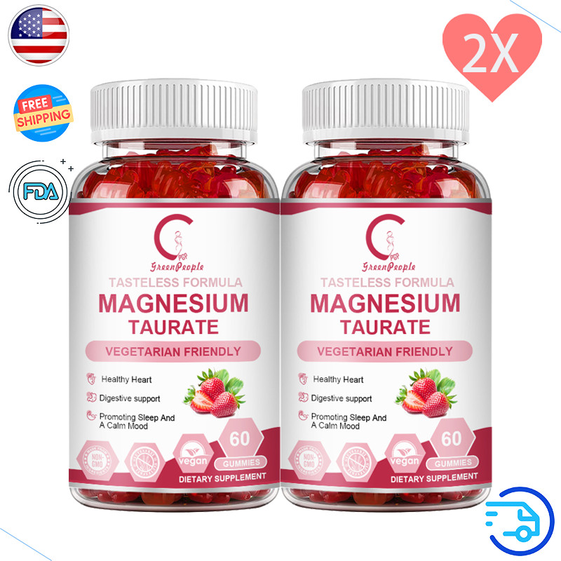 2 Bottles Magnesium Taurate Gummies for Sleep, Muscle, and Heart Health Support