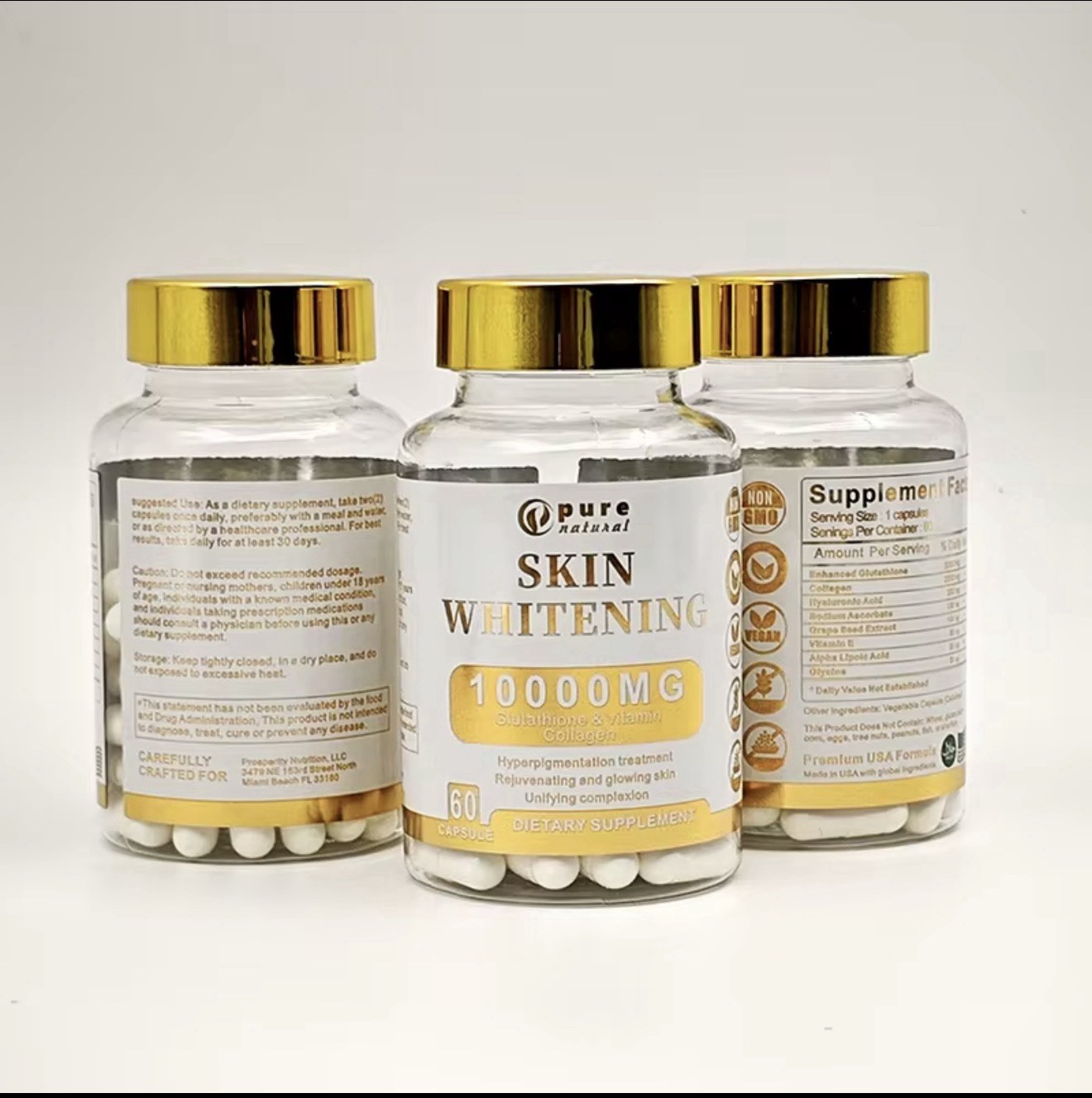 Pure Natural Skin Whitening 10000mg Glutathione & Collagen Dietary Supplement 60
