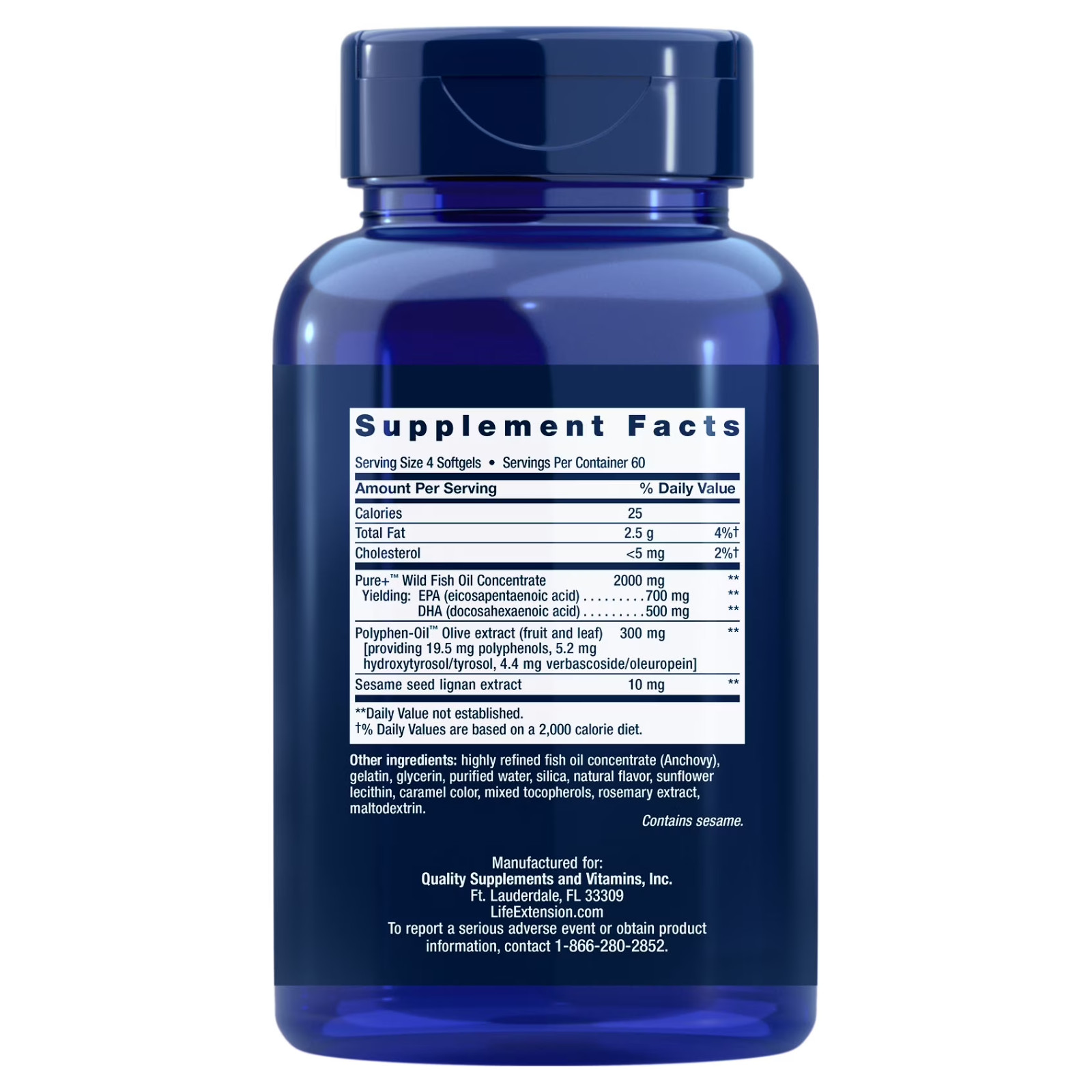 Super Omega-3 EPA/DHA Fish Oil with Sesame & Olive 240 Softgels