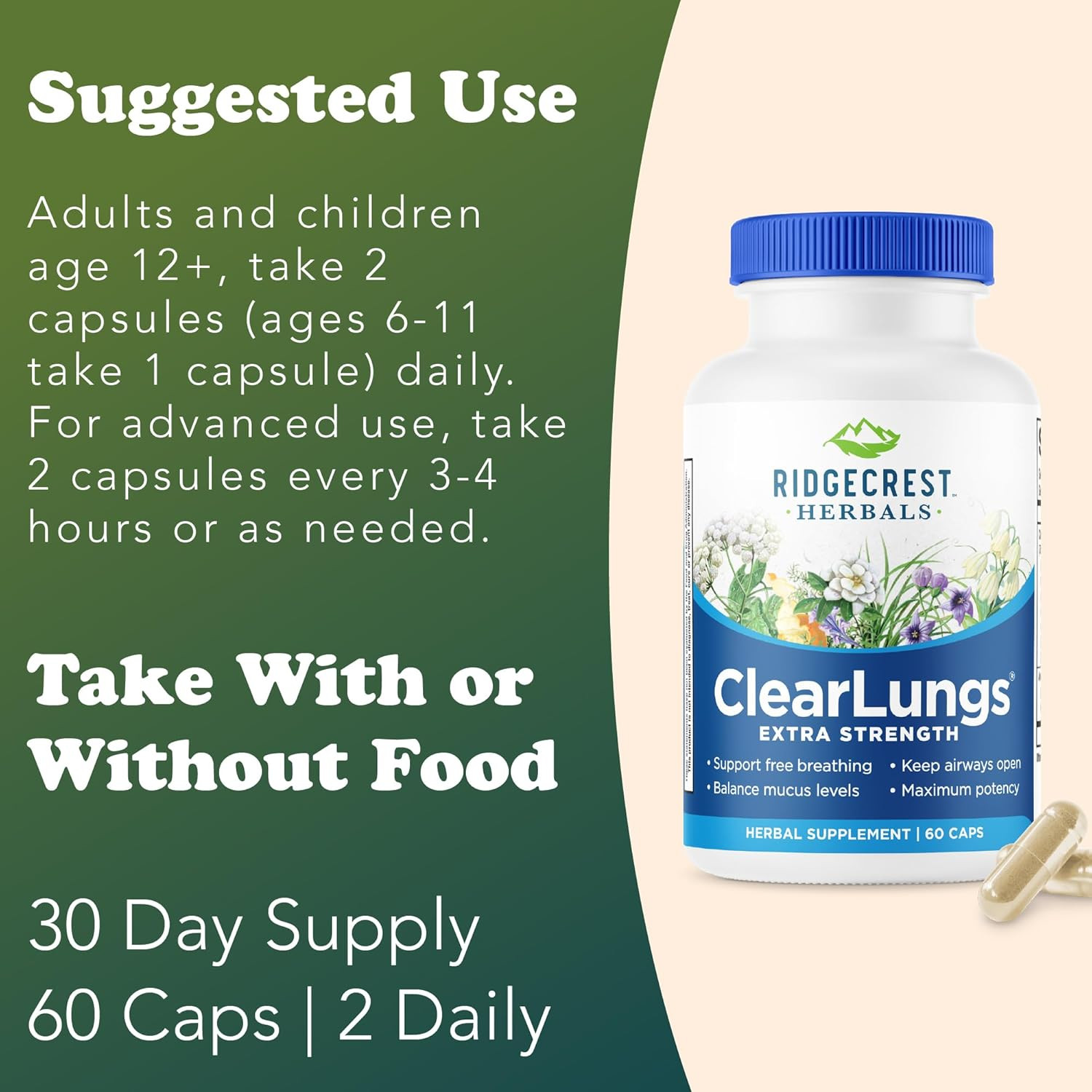 Ridgecrest Herbals Clearlungs Extra Strength, Daily Health Supplement, Natural L