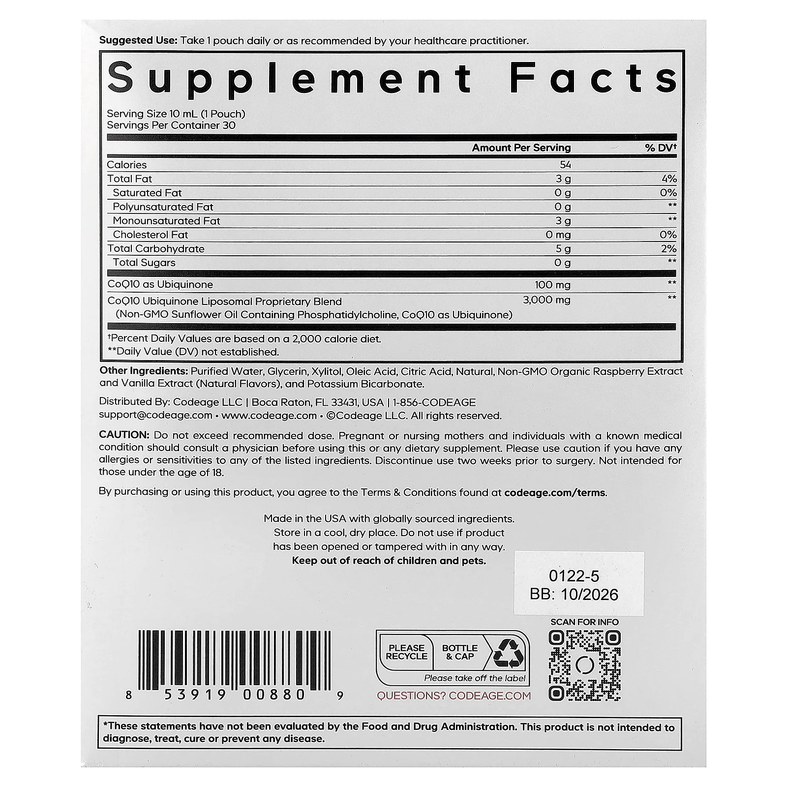2 X Codeage, Nanofood, Wonder Heart, Raspberry, 30 Pouches, 0.3 fl oz (10 ml) E
