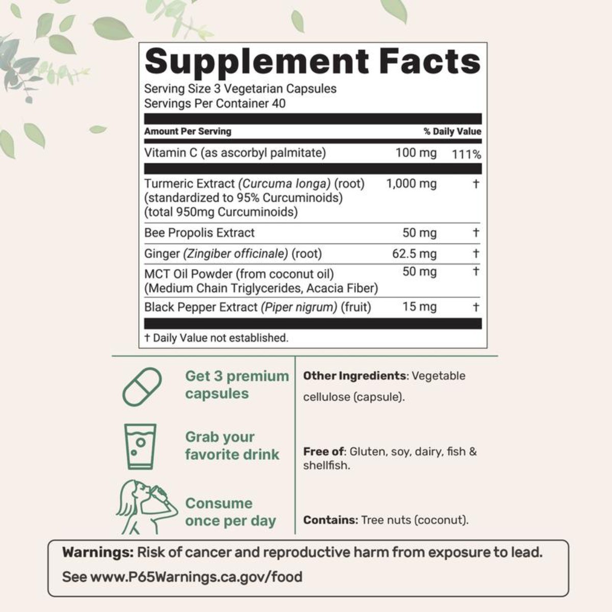 1000mg Turmeric Curcumin，95% Curcuminoids with BioPerine& MCT | Non-GMO,120VCaps