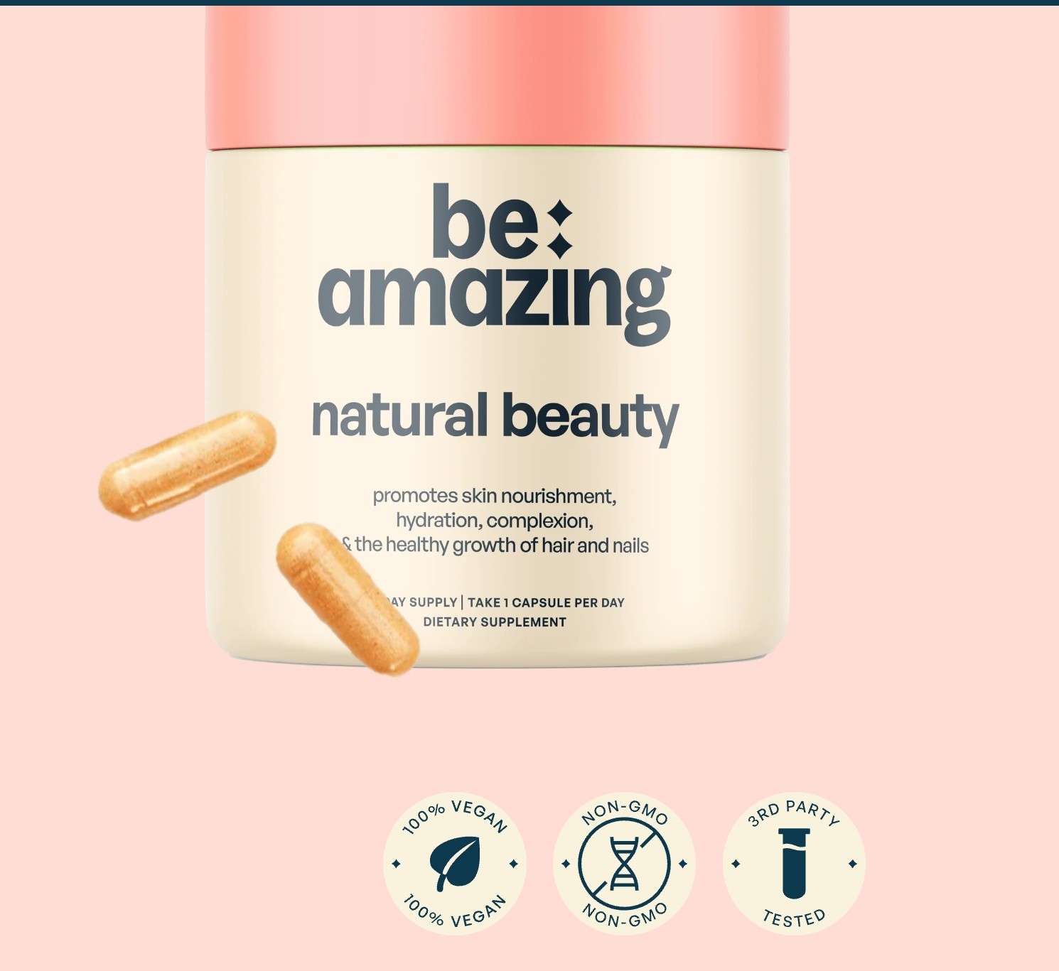 BEAM NATURAL BEAUTY Skin Hair & Nails 60 Capsules ( 30 Servings) BEST BY 02/26