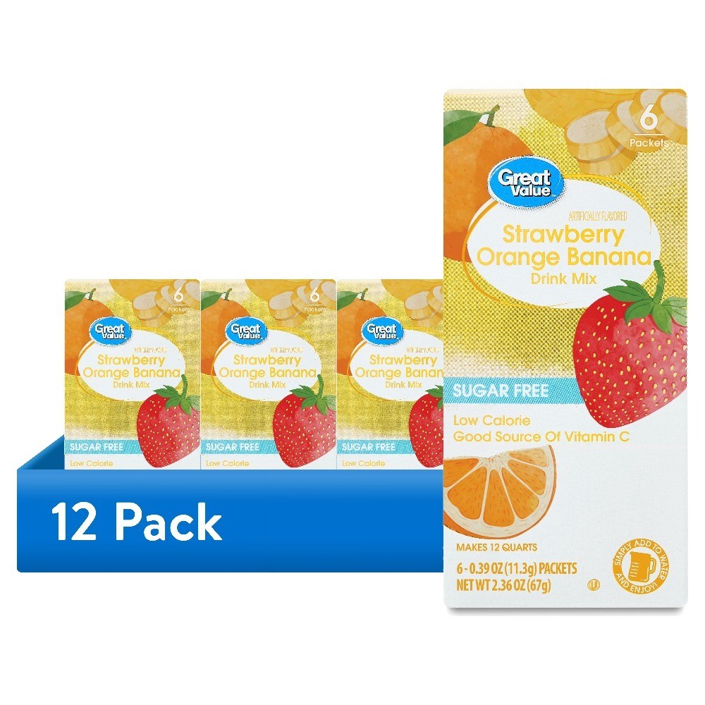 (12 pack) Strawberry Orange Banana Drink Mix Powder, 0.4 oz, 6 Count