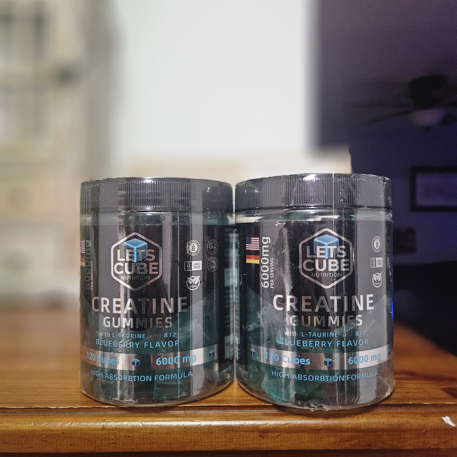 2 Pack LETS CUBE Nutrition Germany Creatine Gummies Blueberry Cubes Expire 2027