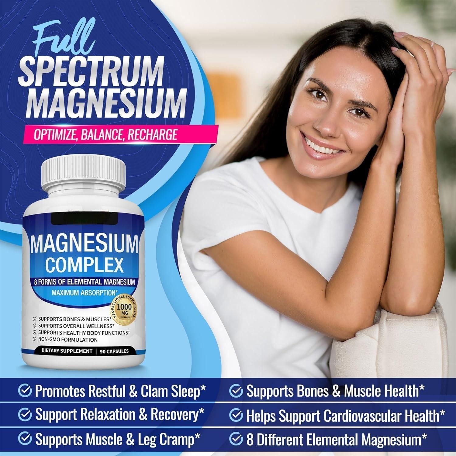 1~2pack 8 Magnesium in 1 Complex 1000mg & Blood Sugar Blend Dietary Supplementat