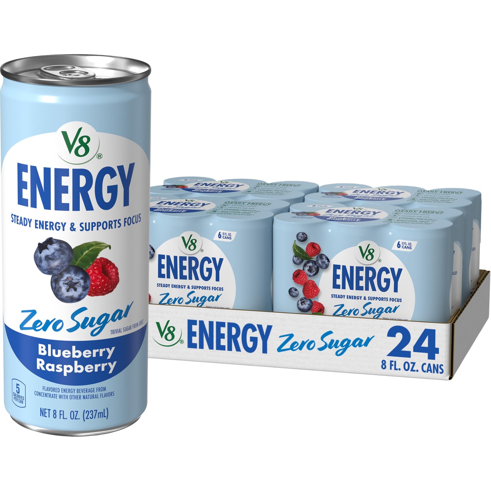 V8 Energy Zero Sugar Blueberry Raspberry, 8 fl. oz. Can 24 Pack
