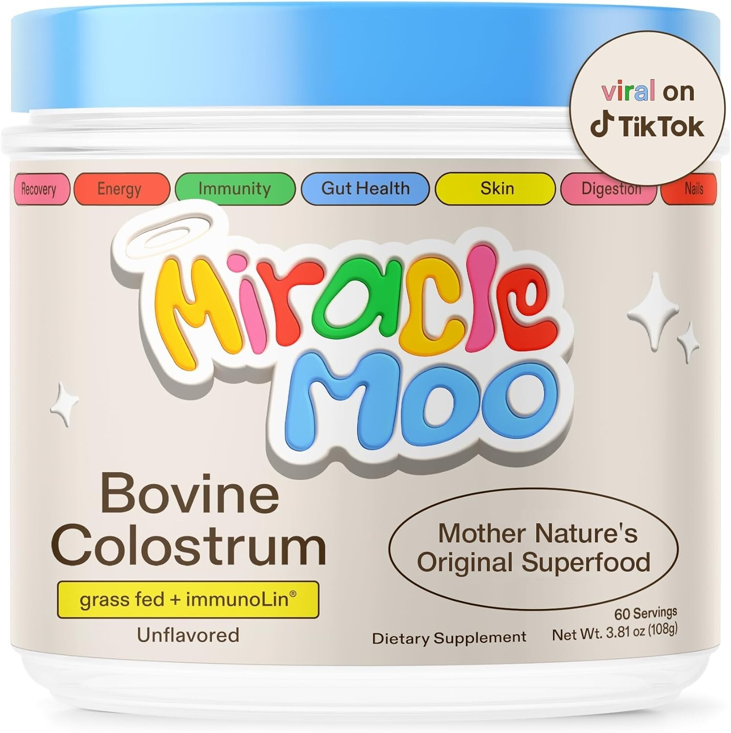 Colostrum Supplement for Gut Health, Hair Growth, Beauty Immune Support 60 S