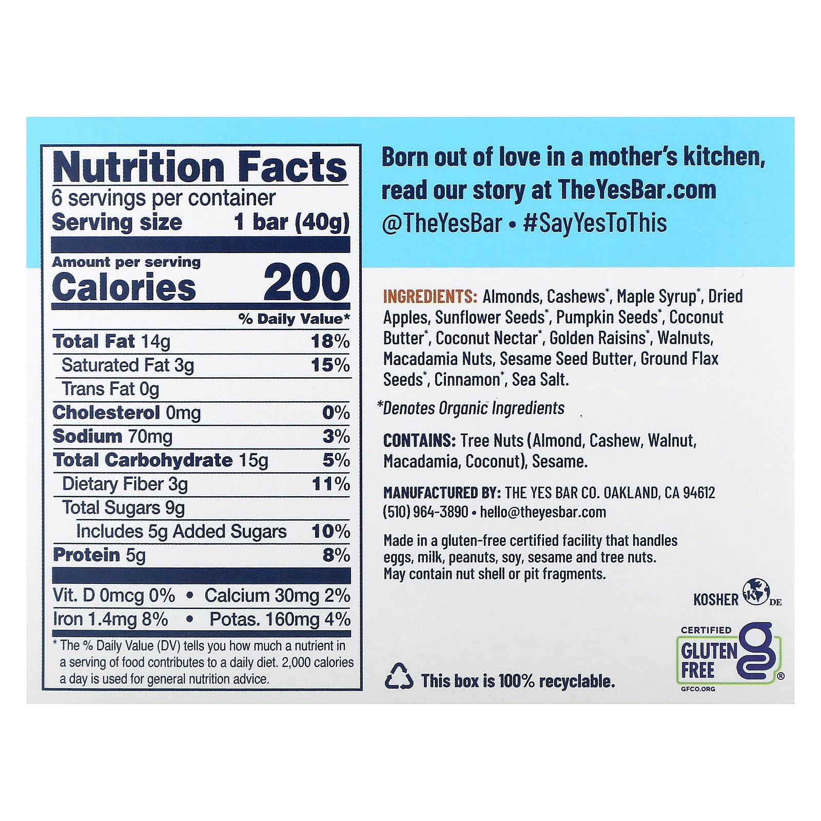 Snack Bar, Apple Cinnamon Crisp, 6 Bars, 1.4 oz (40 g) Each