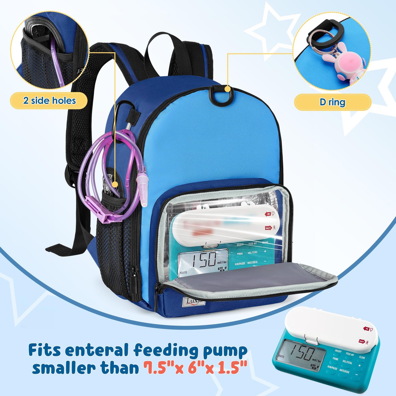LUXJA Feeding Tube Backpack Fits for Children, Blue