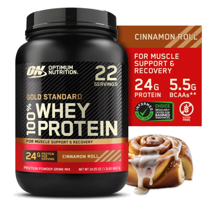 Optimum Nutrition Gold Standard 100% Whey Protein, Cinnamon Roll, 1.5 lb