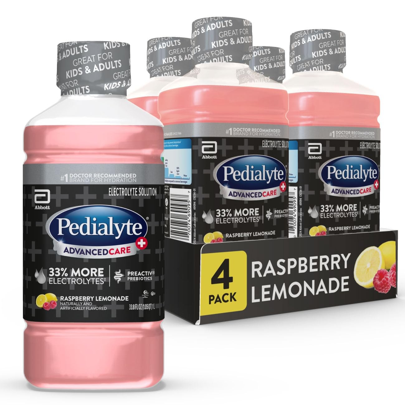 Pedialyte AdvancedCare Plus Electrolyte Hydration 33.8 Fl Oz (Pack of 4)